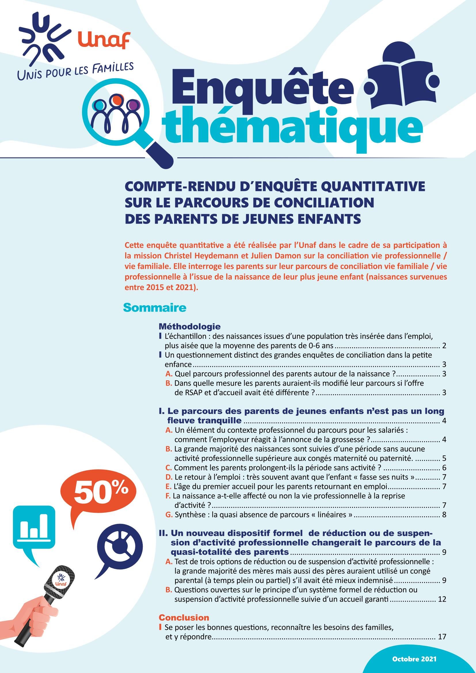 Compte-rendu d'enquête quantitative sur le parcours de conciliation des parents de jeunes enfants