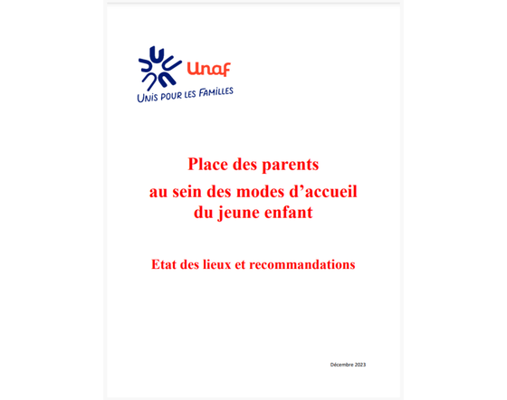 Couverture document de plaidoyer Place des parents au sein des modes d’accueil du jeune enfant