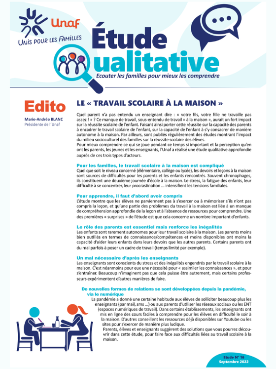 Etude Unaf Travail scolaire à la maison