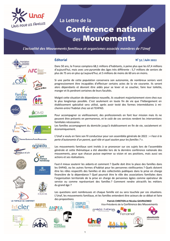 Lettre de la Conférence nationale des mouvements